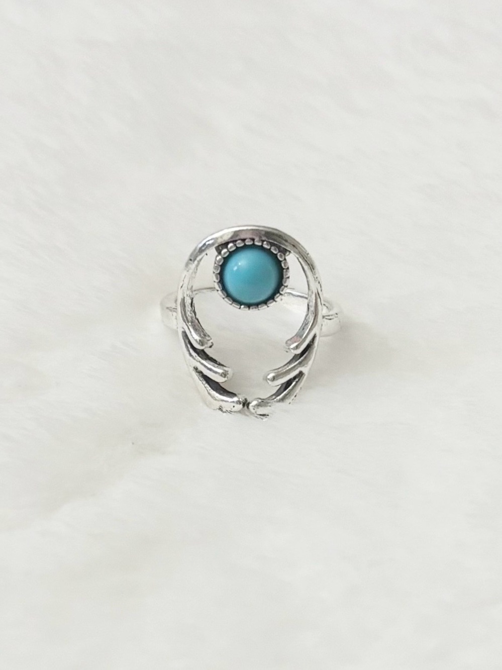 5/$15 🩷 MUST BUNDLE Silver Turquoise Stone Openwork Ring - Blue Accent